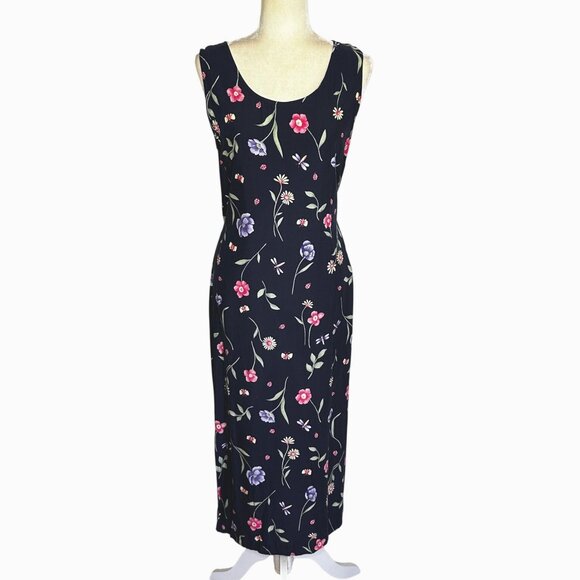Kathie Lee Floral Sheath Dress Womens 10 Y2K Cottagecore Summer Maxi - Picture 1 of 10